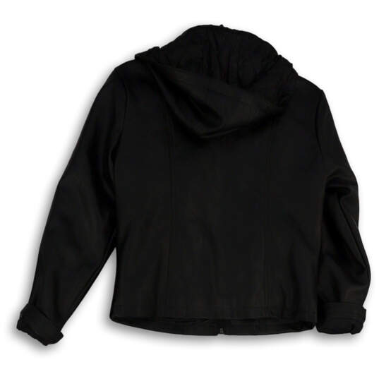 Womens Black Long Sleeve Pockets Hooded Full-Zip Jacket Size Medium image number 2