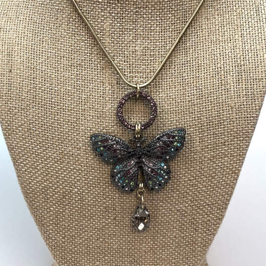 Designer Betsey Johnson Gold-Tone Rhinestone Butterfly Pendant Necklace image number 1