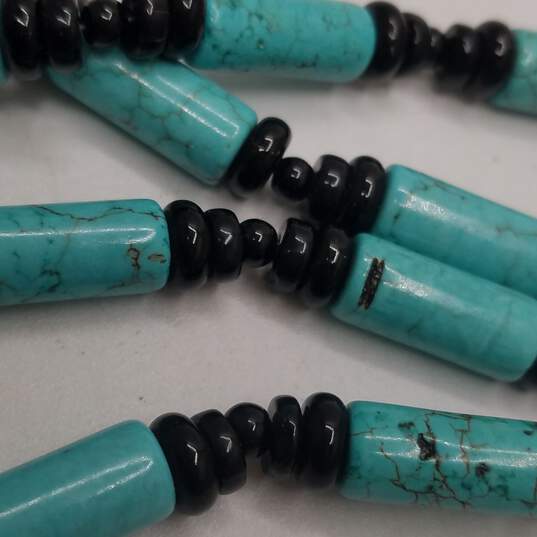 Sterling Silver Turquoise-Like & Black Bead 2-Strand 28in Toggle Necklace 131.8g image number 3
