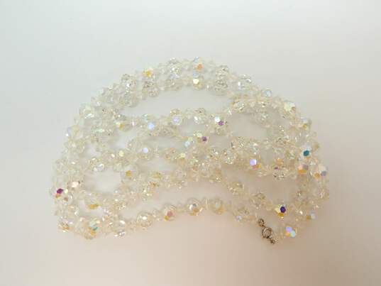 Vintage Silvertone Aurora Borealis Crystals & White Faux Pearls Beaded Necklaces 180.4g image number 4