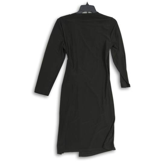 NWT Anne Klein Womens Black Surplice Neck Long Sleeve Tie-Waist Wrap Dress Sz S image number 2
