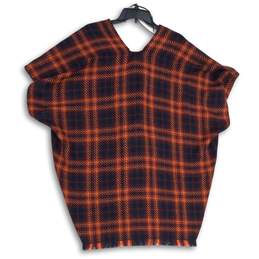 Loft Womens Red Navy Plaid Fringe Sleeveless Open Front Cardigan Sweater Sz M/L alternative image