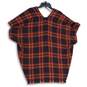Loft Womens Red Navy Plaid Fringe Sleeveless Open Front Cardigan Sweater Sz M/L image number 2