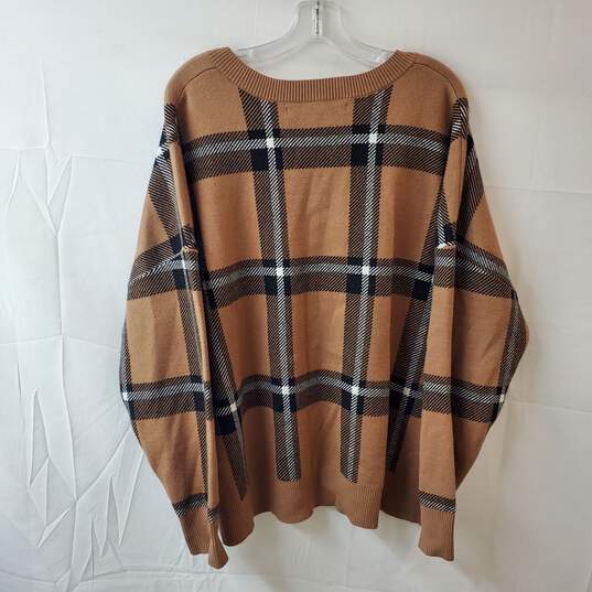 Max Studio Womens Brown V-Neck Checked Sweater Size 3X image number 2