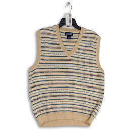 Mens Beige Fair Isle Sleeveless V-Neck Knitted Pullover Vest Size Large