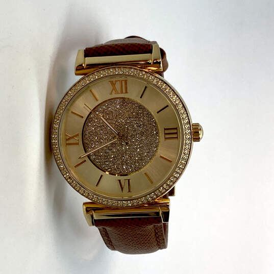 Designer Michael Kors Catlin MK-2375 Brown Leather Strap Quartz Wristwatch image number 1