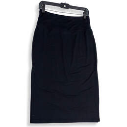 Womens Black Elastic Waist Flat Front Pull-On Straight & Pencil Skirt Sz S