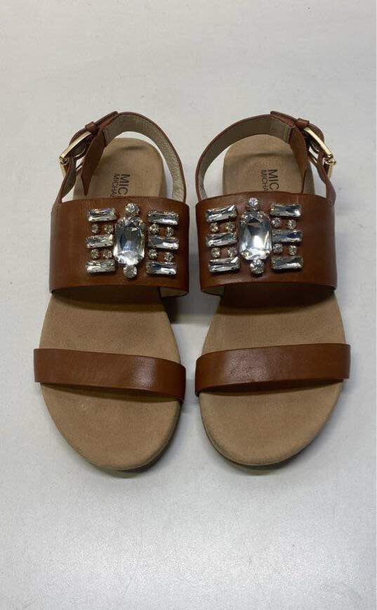 Michael Kors Luna Rhinestone Jeweled Brown Leather Flat Sandals Size 5.5 M image number 5