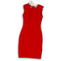 Womens Red Sleeveless Round Neck Back Zip Contemporary Sheath Dress Size 2 image number 1