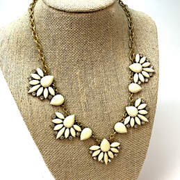Designer J. Crew Gold-Tone Ivory Crystal Stone Floral Statement Necklace