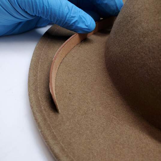 Olive Green/Brown 100% Wool Felt Wide Brimmed Hat W/ Broken Belt Wrap Around image number 5