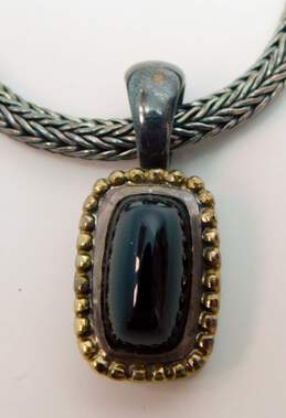 Romantic Jonah Grossbardt 925 Sterling Silver & 18K Yellow Gold Onyx Pendant on Foxtail Chain Necklace 39.6g alternative image