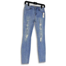 NWT Womens Blue Denim Stretch Distressed Pockets Skinny Leg Jeans Size 25