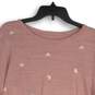 Loft Womens Pink White Embroidered Crew Neck Pullover Sweatshirt Size Medium image number 3
