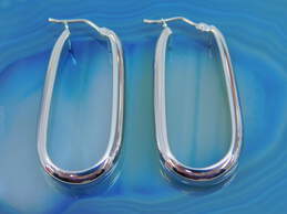 Milor Italy Bronze Silvertone Puffed Chunky Oblong Hoop Earrings 5.9g