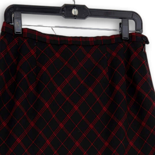 Womens Black Red Plaid Side Zip Knee Length A-Line Skirt Size 10 image number 3