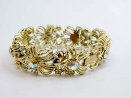 Vintage Coro Goldtone Aurora Borealis Rhinestones Textured Panels Necklace Clip On Earrings & Bracelet Set 96.3g alternative image