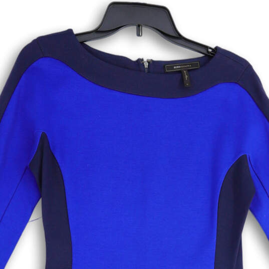 Womens Blue Round Neck Long Sleeve Back Zip Sheath Dress Size Medium image number 3