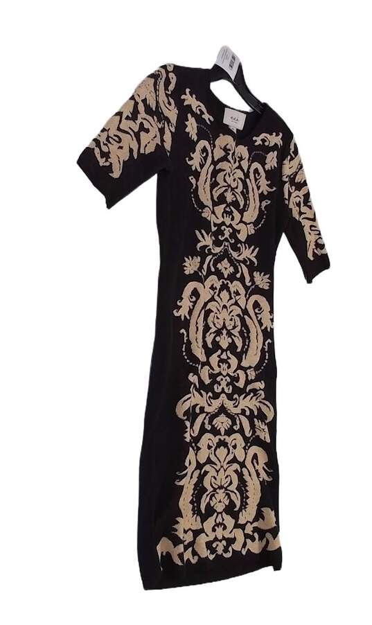 Womens Black Gold Paisley Short Sleeve Round Neck Shift Dress Size XS image number 2