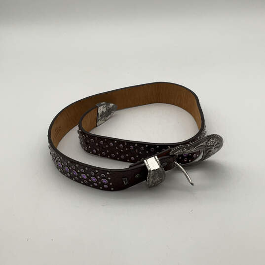 Womens Brown Purple Leather Rhinestone Waist Adjustable Belt Size 30/75 image number 1