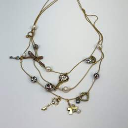 Designer Betsey Johnson Gold Tone Bead & Key Illusion Layered Necklace alternative image