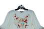 Womens White Floral Long Bell Sleeve V-Neck Sheer Blouse Top Size Large image number 3