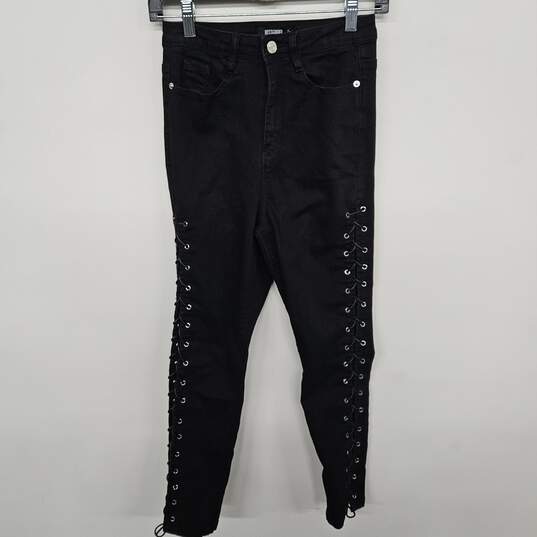Miss Guided Black Laced Up Jeans image number 1