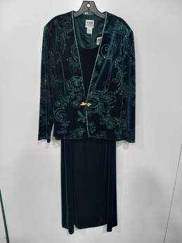 R&M Richards Green Velvet Glitter 2pc Formal Dress Women's Size 18