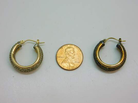 14K Yellow Gold & 925 Sterling Silver Mesh Hoop Earrings 3.6g image number 3