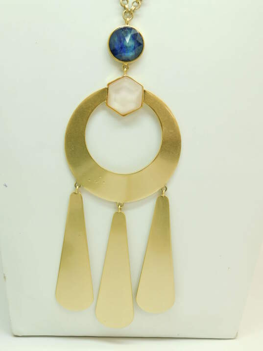 Kate Spade Designer Pink Blue & Gold Tone Stud Earrings & Statement Pendant Necklace With Dust Bag 60.3g image number 6