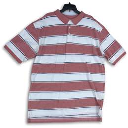 IZOD Mens White Red Striped Short Sleeve Collared Polo Shirt Size 2XLT
