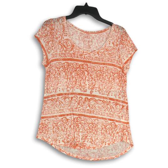Lucky Brand Womens Coral White Cap Sleeve Round Neck Pullover T-Shirt Size S image number 1