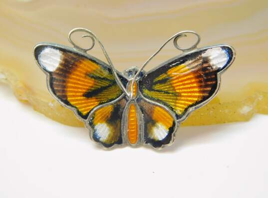VNTG 925 Norway David Andersen Guilloché Enamel Butterfly Brooch image number 1
