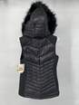 Womens Black Sleeveless Fur Hooded Puffer Vest Size S W-0528763-I image number 3