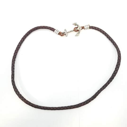 Kiel James Patrick Silver Tone ( Quartier Master Collection ) Leather Cord Wrap Anchor Toggle 18 1/2 Bracelet 12.1g image number 4