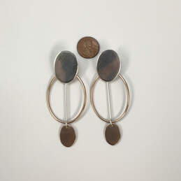 Designer J. Crew Two-Tone Oval Shape Open Hoops Classic Dangle Earrings alternative image