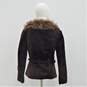 Vintage Marshall Fields & Company Brown Leather Belted Raccoon Fur Trim Women's Coat image number 3
