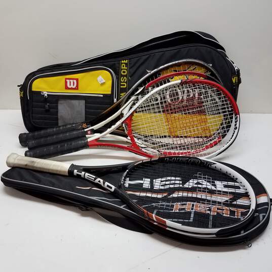 Tennis Rackets with Bag Lot of 4 Wilson Sledge Hammer Head Heat + image number 1