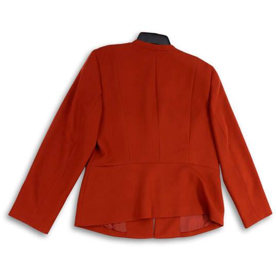 Womens Orange Long Sleeve Zipped Pocket Collarless Open Front Blazer Sz 14 image number 4
