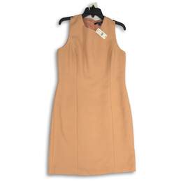 NWT Womens Orange Sleeveless Round Neck Back Zip Sheath Dress Size 10