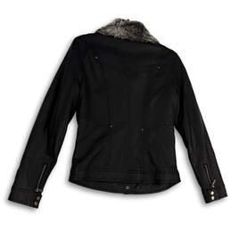 Womens Black Long Sleeve Spread Collar Pockets Full-Zip Biker Jacket Size S alternative image