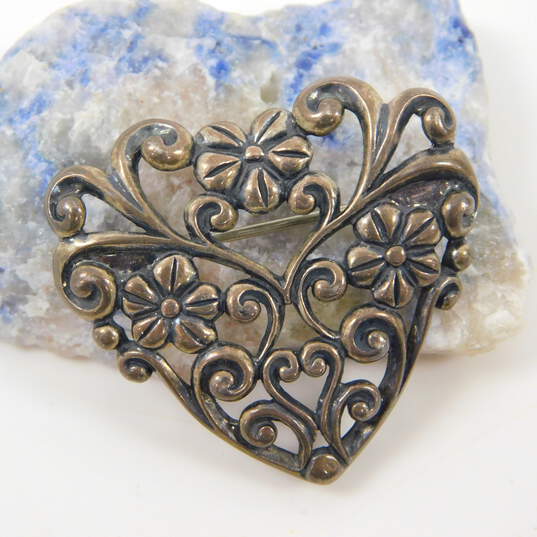 Carolyn Pollack Relios 925 Open Scrolled Floral Heart Brooch 7g image number 1