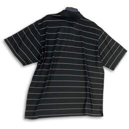 Mens Black White Striped Short Sleeve Button Collared Golf Polo Shirt XXL alternative image