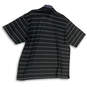 Mens Black White Striped Short Sleeve Button Collared Golf Polo Shirt XXL image number 2