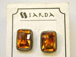 Sarda 925 Lab Created Orange Sapphire Faceted Post Back Earrings alternative image