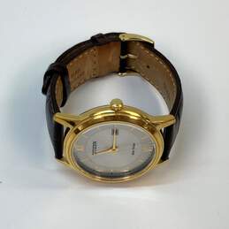 Designer Citizen Eco Drive Brown Leather Strap Analog Dial Quartz Wristwatch alternative image