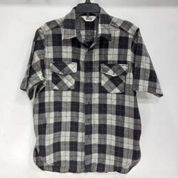Woolrich Men's Button Up Short Sleeve Plaid Gray/Black/Red Shirt