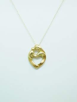 14K Yellow Gold Mother & Child Open Heart Pendant Necklace 2.3g