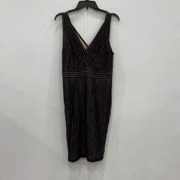 NWT Women's Black Beige Crochet Sleeveless V-Neck Zipper Sheath Dress Sz L