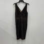 NWT Women's Black Beige Crochet Sleeveless V-Neck Zipper Sheath Dress Sz L image number 1